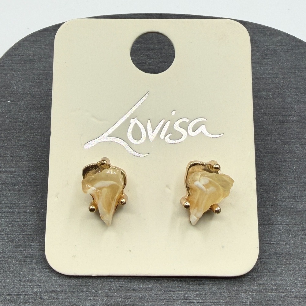 Lovisa Raw Citrine Crystal Gold Tone Stud Earrings Boho Gemstone Gift Fashion